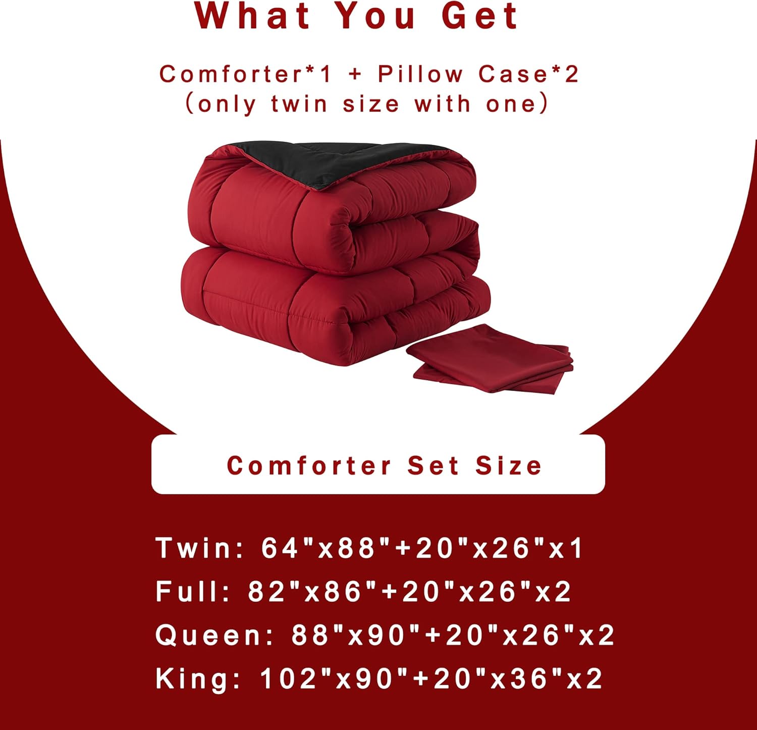 Twin Comforter Set -All Season Bedding Comforters Sets with 1 Pillow Case -2 Pieces Bed Set Down Alternative Comforter Set -Red/Black Twin Bedding Sets